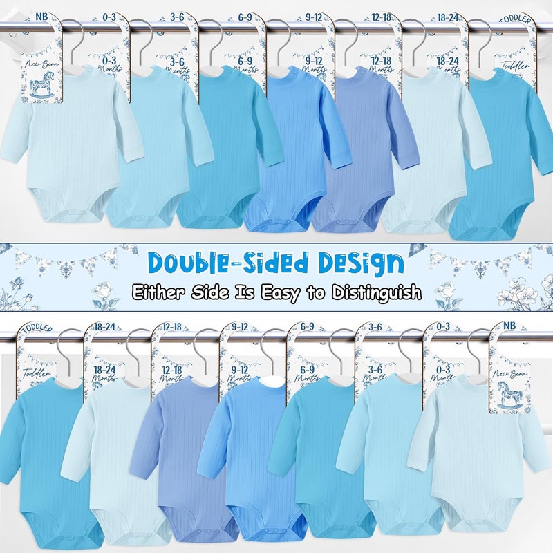 CORNER LACE Baby Closet Dividers 8PCS, Blue Toile Themed Wooden Double-Sided Clothes Size Hanger/Organizer from Newborn to Toddler for Nursery Decor Baby Shower Birthday Gender Reveal Party Gift - Image 2